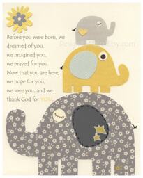 Elephant Nursery Art Gray & Yellow Baby Room Decor - thumbnail 1