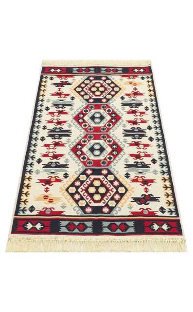 Red Beige Anatolian Kilim Rug Washable Turkish Tribal Flatweave - image 1
