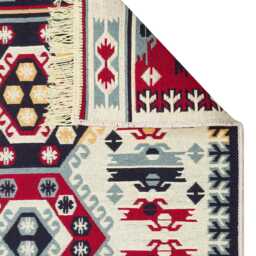 Red Beige Anatolian Kilim Rug Washable Turkish Tribal Flatweave - thumbnail 3