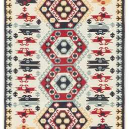 Red Beige Anatolian Kilim Rug Washable Turkish Tribal Flatweave - thumbnail 2