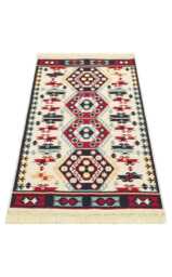 Red Beige Anatolian Kilim Rug Washable Turkish Tribal Flatweave - thumbnail 1