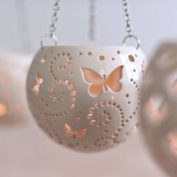 Hanging Ceramic Lantern Butterfly Decor, Patio Lights, Gardening Gift - thumbnail 3