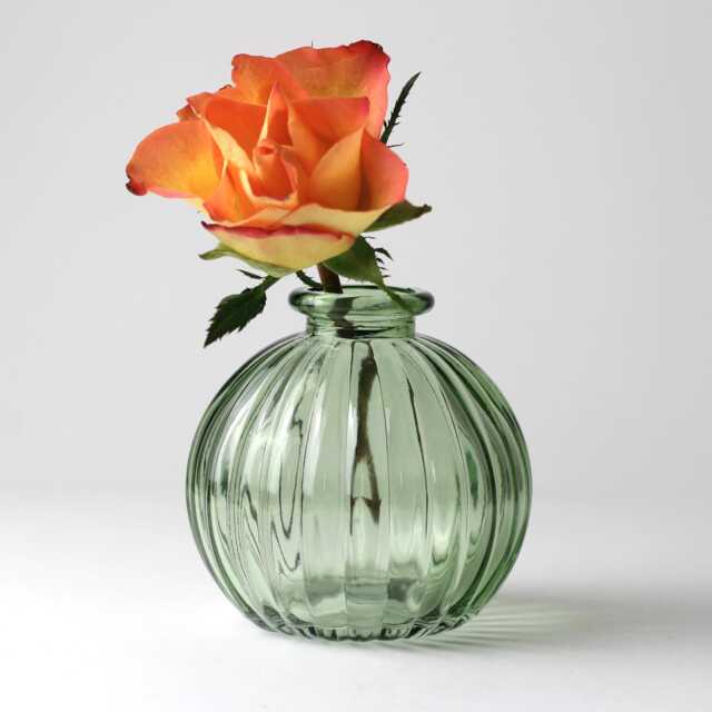 Small Round Glass Bud Vase - Ribbed Stem Delicate Hand-Finished Tabletop Floral Decor - image 1