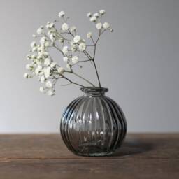 Small Round Glass Bud Vase - Ribbed Stem Delicate Hand-Finished Tabletop Floral Decor - thumbnail 3