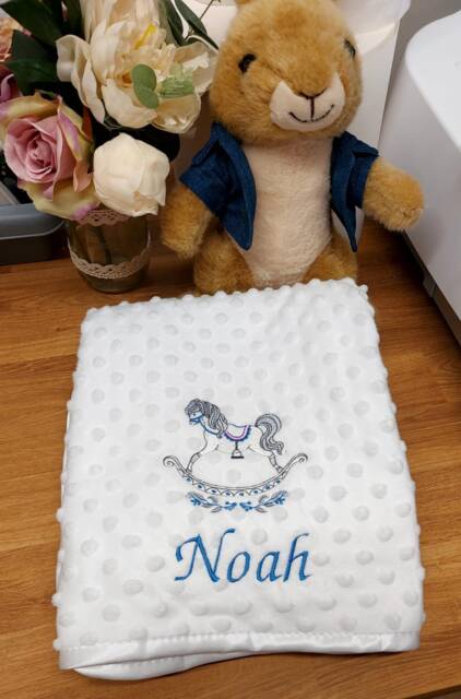Baby Blanket, Rocking Horse Newborn Gift Shower Pink Cream Embroidered Blanket - image 1