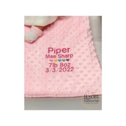 Baby Blanket, Rocking Horse Newborn Gift Shower Pink Cream Embroidered Blanket - thumbnail 3