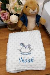 Baby Blanket, Rocking Horse Newborn Gift Shower Pink Cream Embroidered Blanket - thumbnail 1