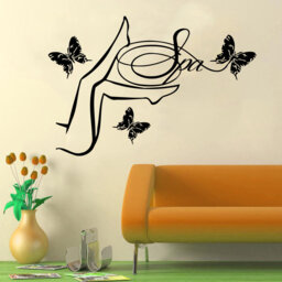 Spa Salon Wall Decal Woman Face, Butterflies, Skincare Quote T73 - thumbnail 1