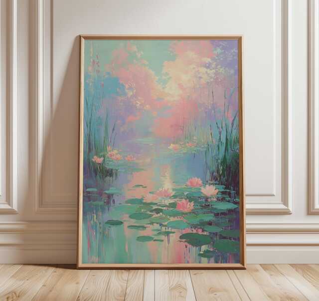 Pastel Water Lily Wall Art, Impressionist Pond Poster, Dreamy Floral Landscape Print For Bedroom & Living Room Decor - image 1