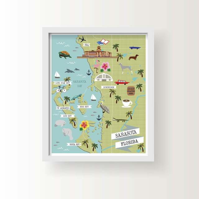 Sarasota Florida Map, Wall Decor, Modern Map Illustration, Art, City Sarasota, Fl, Art