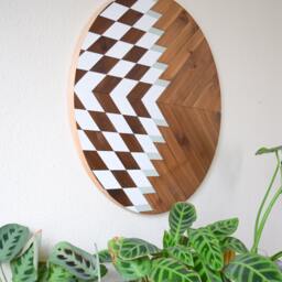 Macrame Wood Wall Art Boho Fiber Art, Round Wooden Hanging - thumbnail 4
