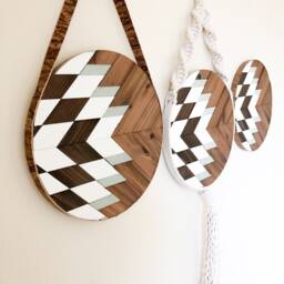 Macrame Wood Wall Art Boho Fiber Art, Round Wooden Hanging - thumbnail 3