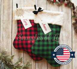 Personalized Buffalo Plaid Christmas Stocking Farmhouse With Fur Cuff