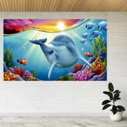 Charming Dolphin Play Underwater 3D View Wall Sticker Poster Decal A559 - thumbnail 1