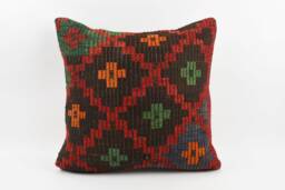 Handmade Turkish Kilim Pillow Cover Vintage Woven Wool, 24x24 - thumbnail 1