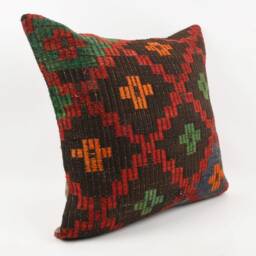 Handmade Turkish Kilim Pillow Cover Vintage Woven Wool, 24x24 - thumbnail 3