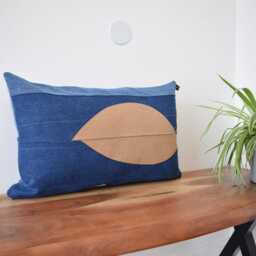Denim Pillow Cover , Patchwork Denim 14'' X 22'' - thumbnail 2