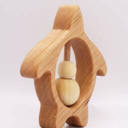 Natural Wood Turtle Rattle Heirloom Baby Toy - thumbnail 3