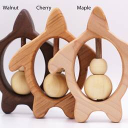 Natural Wood Turtle Rattle Heirloom Baby Toy - thumbnail 4