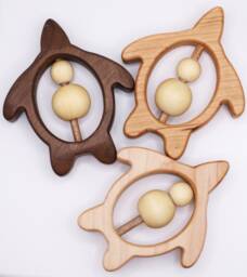 Natural Wood Turtle Rattle Heirloom Baby Toy