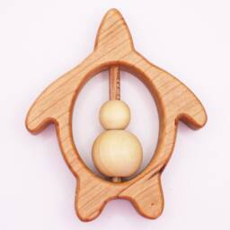 Natural Wood Turtle Rattle Heirloom Baby Toy - thumbnail 2