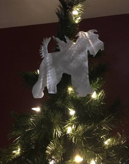 Schnauzer Angel Dog, Natural Ears & Tail, Silhouette, Metal, Christmas Tree Topper, Wall, Shelf Art Or Yard, Great Gift, Uncropped