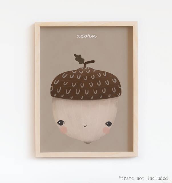Acorn Print, Woodland Decor, Cute Kids Poster, Boho Nursery Scandi Playroom Prints, Wall Art - image 1