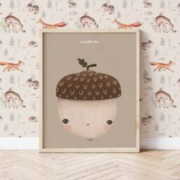 Acorn Print, Woodland Decor, Cute Kids Poster, Boho Nursery Scandi Playroom Prints, Wall Art - thumbnail 2