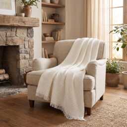 Textured Waffle Throw Blanket With Fringe, Soft Cozy Bed Sofa Cover - thumbnail 4