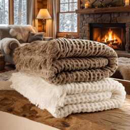 Textured Waffle Throw Blanket With Fringe, Soft Cozy Bed Sofa Cover - thumbnail 2