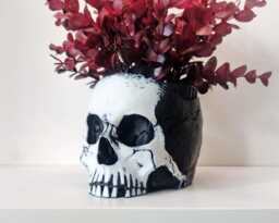 Skull Face Planter - Gothic Plant Pot, Unique Dark Home Decor Gift For Lovers - thumbnail 1
