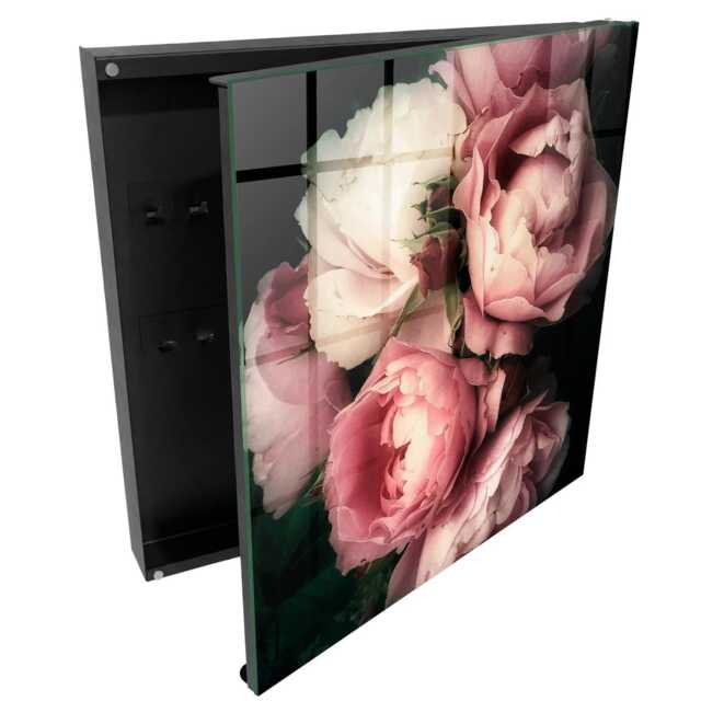 Floral Charm Wall Mounted Key Cabinet, Pink Box For Wall, Romantic Flowers & Plants, Lovers Of Nature Elegance - image 1
