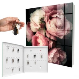 Floral Charm Wall Mounted Key Cabinet, Pink Box For Wall, Romantic Flowers & Plants, Lovers Of Nature Elegance - thumbnail 2