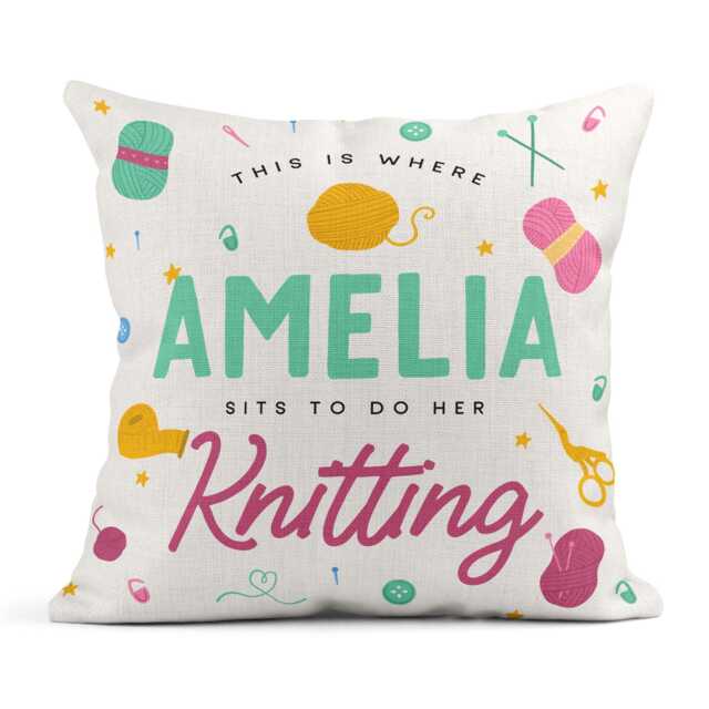 Personalised Cushion, Knitting Lover Gift, Linen Cushion - image 1
