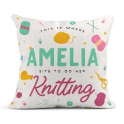 Personalised Cushion, Knitting Lover Gift, Linen Cushion