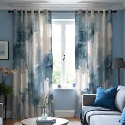 Blue Abstract Brushstroke Curtains, Modern Art Print Drapes, Custom Window Panels For Living Room Bedroom, Contemporary Decor - thumbnail 3