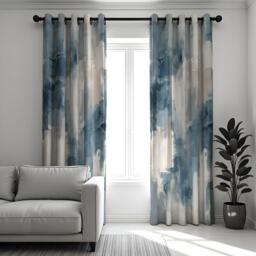 Blue Abstract Brushstroke Curtains, Modern Art Print Drapes, Custom Window Panels For Living Room Bedroom, Contemporary Decor - thumbnail 1
