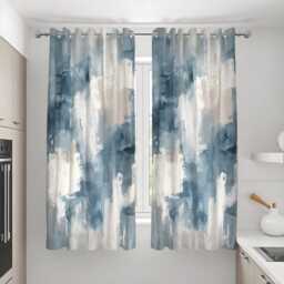 Blue Abstract Brushstroke Curtains, Modern Art Print Drapes, Custom Window Panels For Living Room Bedroom, Contemporary Decor - thumbnail 2