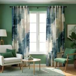 Blue Abstract Brushstroke Curtains, Modern Art Print Drapes, Custom Window Panels For Living Room Bedroom, Contemporary Decor - thumbnail 4