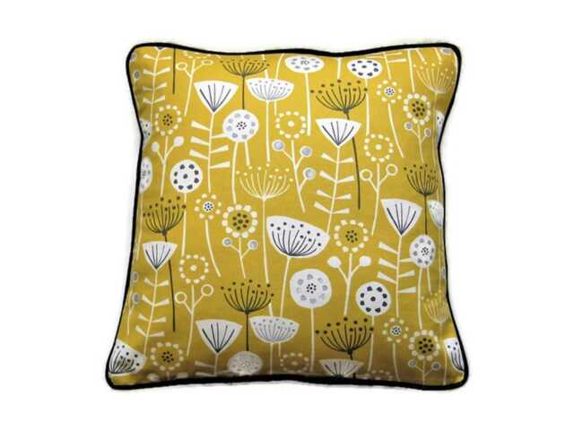 Yellow Ochre Floral Cushion Cover Scandi Design Throw Pillow - image 1