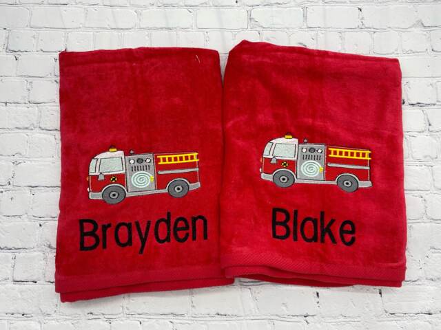 Fire Truck Personalized Beach Towel Monogrammed Fireman Birthday Gift Fighter Decor Dad Rookie - image 1