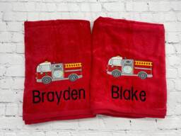 Fire Truck Personalized Beach Towel Monogrammed Fireman Birthday Gift Fighter Decor Dad Rookie