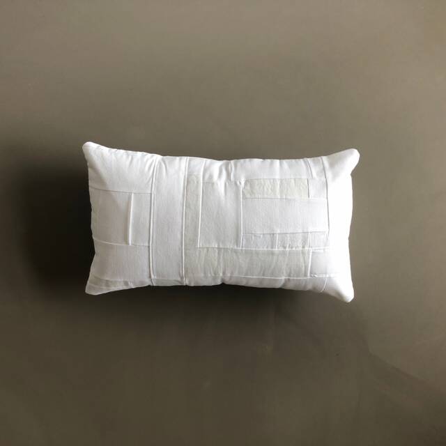 Handmade White Patchwork Lumbar Pillow Cover Repurposed Cotton Linen - image 1