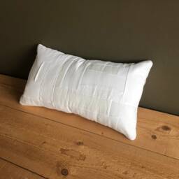 Handmade White Patchwork Lumbar Pillow Cover Repurposed Cotton Linen - thumbnail 3
