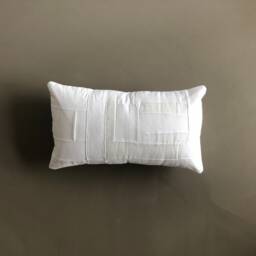 Handmade White Patchwork Lumbar Pillow Cover Repurposed Cotton Linen - thumbnail 1