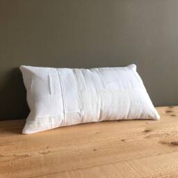 Handmade White Patchwork Lumbar Pillow Cover Repurposed Cotton Linen - thumbnail 2