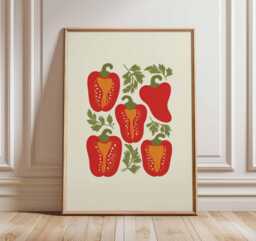 Red Pepper Poster, Kitchen Vegetable Wall Art, Modern Food Illustration, Rustic Dining Room Print - thumbnail 1