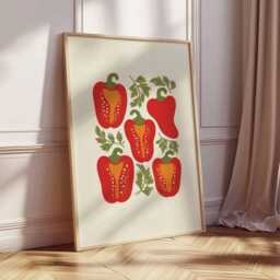 Red Pepper Poster, Kitchen Vegetable Wall Art, Modern Food Illustration, Rustic Dining Room Print - thumbnail 2