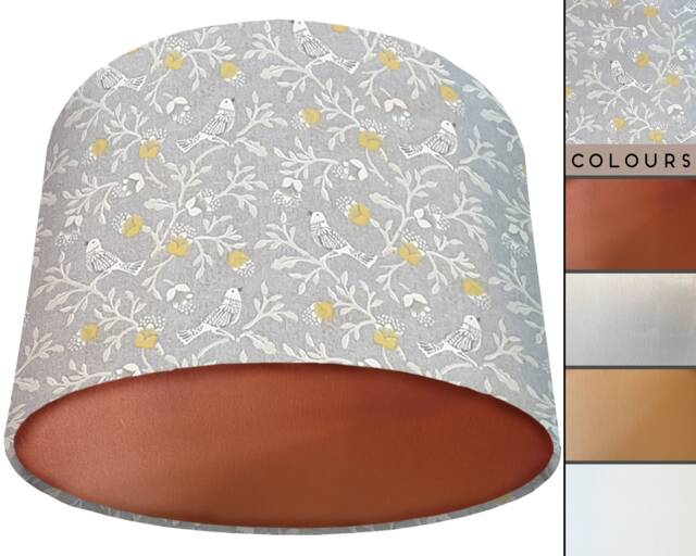 Botanical Bird Lampshade Grey Country Home Decor, UK Handmade - image 1