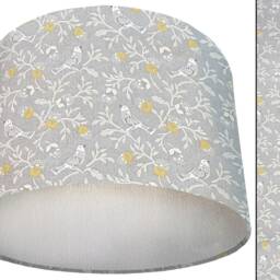 Botanical Bird Lampshade Grey Country Home Decor, UK Handmade - thumbnail 3